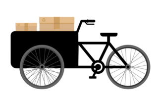 Cargo bike with loaded cardboard boxes isolated png