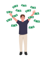 man standing under money rain banknotes falling png