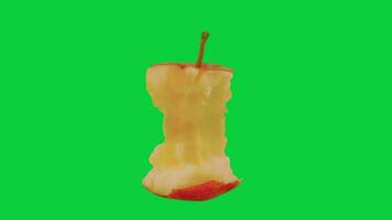 rotação tomada, metade comido maçãs rotação em croma chave verde tela fundo, alfa canal, fechar acima. video