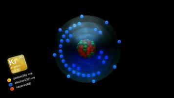 Krypton atom, with element's symbol, number, mass and element type color. video