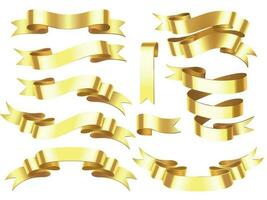 Gold ribbon banner. Golden award or celebration horizontal ribbons with shiny scroll isolated vector illustration