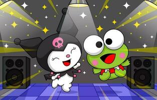 Cute Bunny and Frog Singing Together on Stage vector