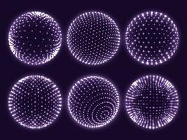 Geometry grid 3d sphere, atom orb, science chart of particles or virtual reality ball icon. Abstract spheres vector set