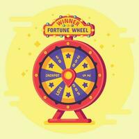 Fortune wheel winner. Lucky chance spin wheels game, modern turning money roulette and gambling vector flat poster