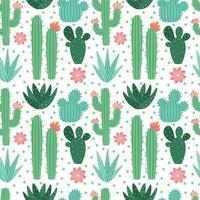 Seamless cactus pattern. Exotic desert cacti houseplants, repeating cactuses vector background