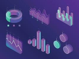 Business statistic digital infographic charts. Modern isometric info graph. Perfection percent column panel for website isometric concept set vector