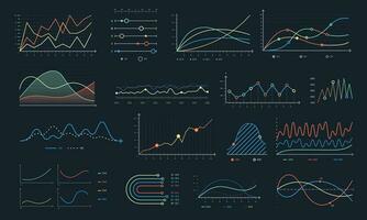 Line graph. Linear chart growth, business diagram graphs and colorful histogram graph isolated vector set