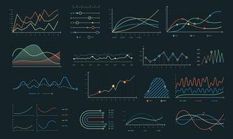 Line graph. Linear chart growth, business diagram graphs and colorful histogram graph isolated vector set