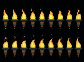 antorcha fuego animación. ardiente cresta, llamas en antorchas y antorcha animado lazo secuencia aislado vector conjunto