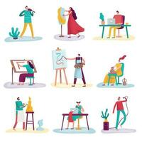 Creative profession artist. Artistic people art sculptor, artisan painter and fashion designer. Creators artists isolated vector set