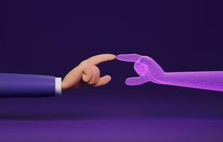 Human hand touch and AI about to touch fingers link between people and artificial intelligence. 3d rendering, 3d illustration photo