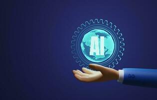 Hologram globe with futuristic AI in the hands of a businessman or developer. 3d rendering, 3d illustration photo