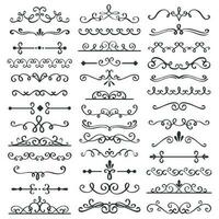 Decorative swirls dividers. Old text delimiter, calligraphic swirl border ornaments and vintage divider vector set