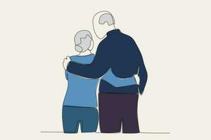 Back view colored illustration of grandparents hugging vector