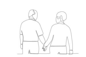 Rear view of grandparents holding hands vector