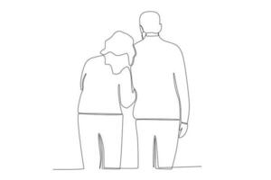 Rear view of grandparent walking vector