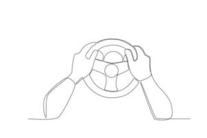 Hands driving a small car steering wheel vector