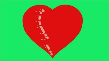 brillant rouge l'amour forme dessin animé animation sur vert écran video