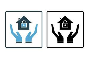 Hands icon holding home. homeowners insurance vector icon for real estate. Solid icon style design. Simple vector design editable