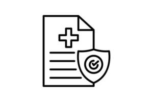 Medical insurance icon. shield icon with document. icon related to health insurance. Line icon style design. Simple vector design editable