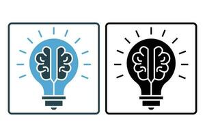 Creative idea icon. Brain in light bulb. icon related to creative idea, innovation, solution, education. Solid icon style. Simple vector design editable