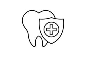 Dental Care icon. Healthy teeth and shield, insurance symbol. Line icon style design. Simple vector design editable.