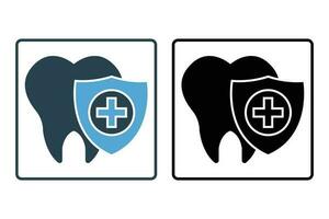 Dental Care icon. Healthy teeth and shield, insurance symbol. Solid icon style design. Simple vector design editable.