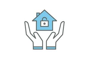 Hands icon holding home. homeowners insurance vector icon for real estate. Two tone icon style design. Simple vector design editable