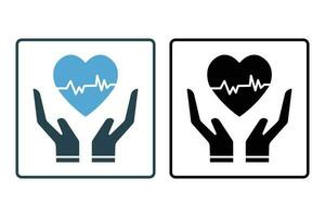 vida seguro icono. cuidado de la salud símbolo, manos participación corazón signo. icono relacionado a salud seguro. sólido icono estilo diseño. sencillo vector diseño editable