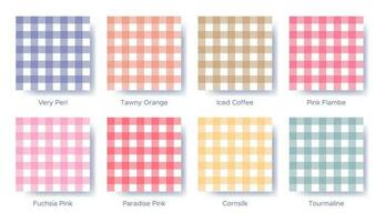 Gingham seamless pattern set in the color of 2022 Very Peri. Sample color guide palette catalog of swatches. Matching shades for fashion trends - entertainment vichy. vector