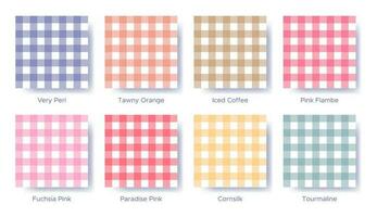 Gingham seamless pattern set in the color of 2022 Very Peri. Sample color guide palette catalog of swatches. Matching shades for fashion trends - entertainment vichy. vector