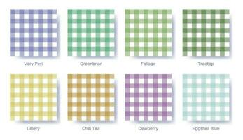 Gingham seamless pattern set in the color of 2022 Very Peri. Sample color guide palette catalog of swatches. Matching shades for fashion trends - spring vichy. Vector illustration