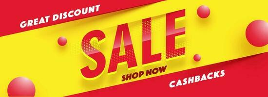 Sale header or banner design with abstract elements on red and yellow background. vector