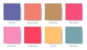 Palette with the color of 2022 Very Peri. Sample color guide palette catalog of swatches. Matching shades for fashion trends - collection Entertainment. Vector illustration