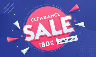 Sale banner or poster design with discount offer and 3d geometric elements decorated on blue background. vector