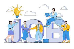 Vector illustration of job search, recruitment, workgroup and freelance with business people characters