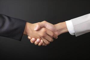 Business agreement handshake hand gesture on dark background. photo