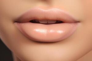 Closeup of woman's lips with day beauty makeup. photo