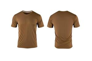 Photo realistic male brown t-shirts with copy space, front and back view.