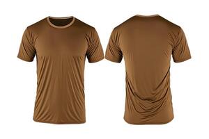 Photo realistic male brown t-shirts with copy space, front and back view.