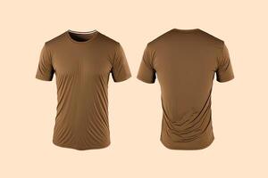 Photo realistic male brown t-shirts with copy space, front and back view.