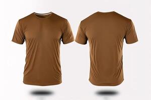 Photo realistic male brown t-shirts with copy space, front and back view.