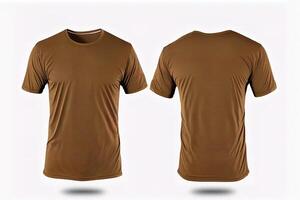 Photo realistic male brown t-shirts with copy space, front and back view.
