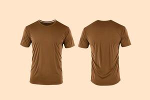 Photo realistic male brown t-shirts with copy space, front and back view.