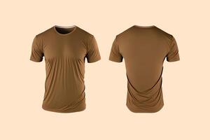 Photo realistic male brown t-shirts with copy space, front and back view.