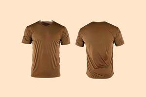 Photo realistic male brown t-shirts with copy space, front and back view.