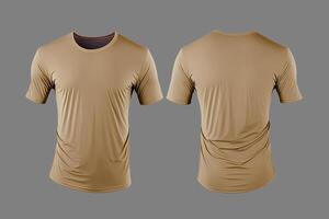 Photo realistic male beige t-shirts with copy space, front and back view.