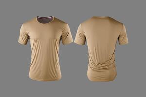 Photo realistic male beige t-shirts with copy space, front and back view.