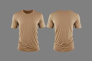 Photo realistic male beige t-shirts with copy space, front and back view.