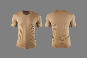 Photo realistic male beige t-shirts with copy space, front and back view.